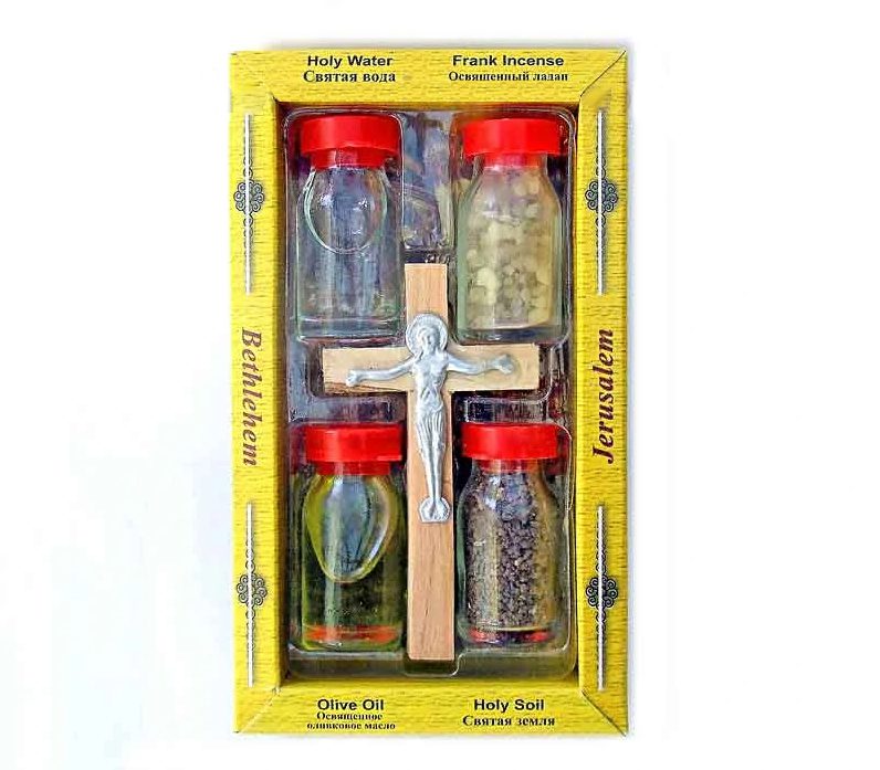 Essential Holy Land Prayer Kit – Jerusalem Soil, Anointing Oil, Holy Water and Frankincense