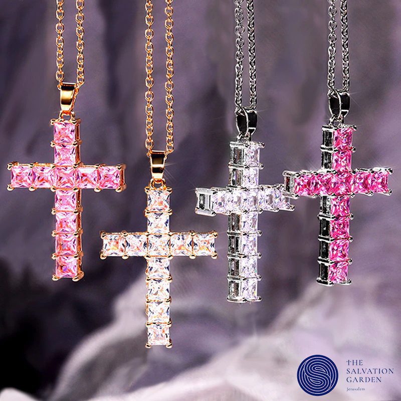 Luxurious Cubic Zirconia Cross Necklace From Jerusalem